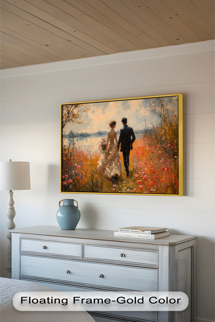 A Walk to Remember – Impressionist Couple in Blooming Field Oil Painting