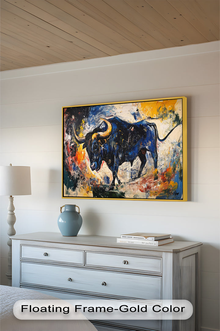 Power in Motion – Expressionist Bull Oil Painting