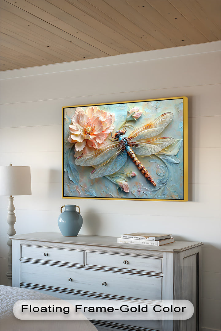 Floral Dragonfly Modern Art – Botanical Oil Painting