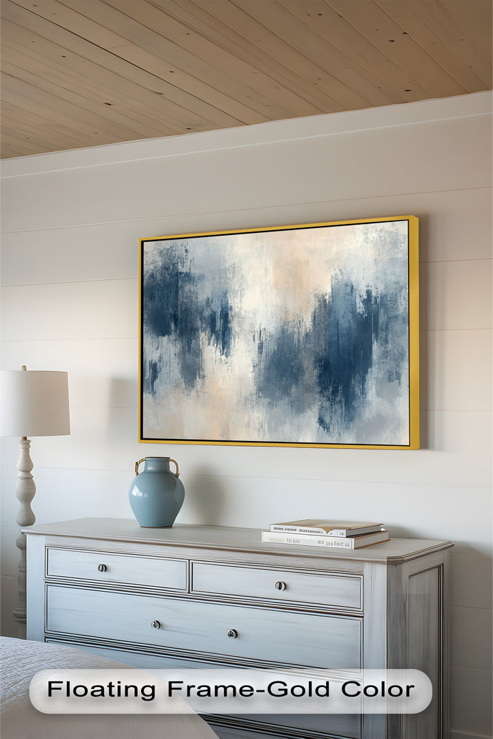 Echoes in Mist – Stimmungsvolles abstraktes Ölgemälde in Blau und Beige