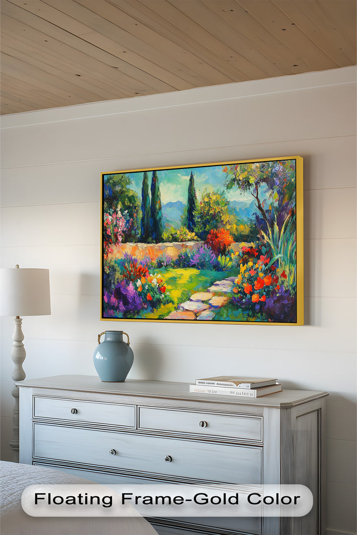 Sunlit Garden Path Oil Painting – Fauvist Outdoor Floral Landscape