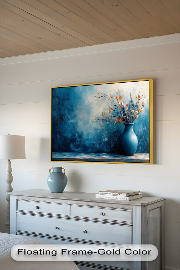 Blue Harmony Vase – Contemporary Floral Arrangement Flower Oil Painting
