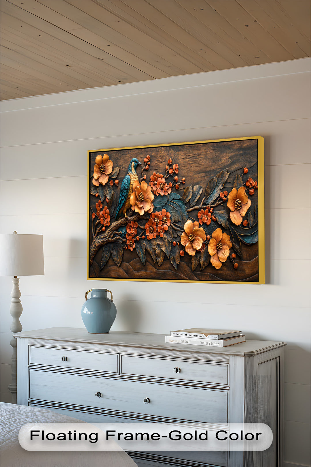 Flowers & Bird – Framed Oil Painting