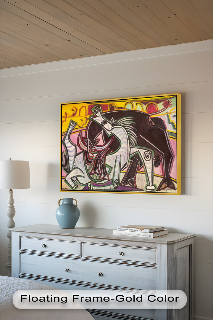 Abstract Bullfight Scene Wall Decor – Cubist Oil Painting
