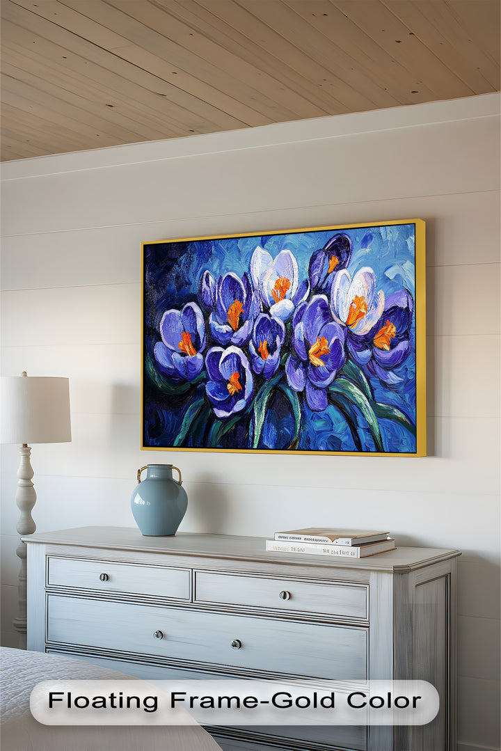 Crocus Flowers in Blue and Violet Hues - Flower Oil Painting