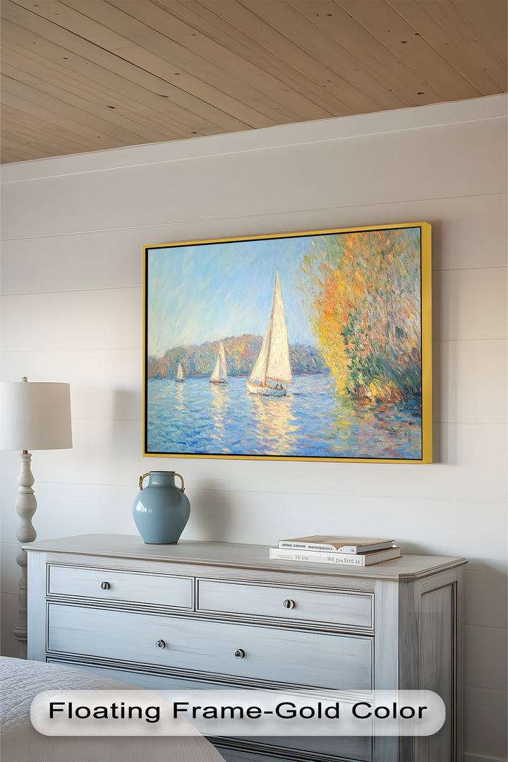 Tranquil Sails at Sunset – Impressionist Boat Scene Oil Painting