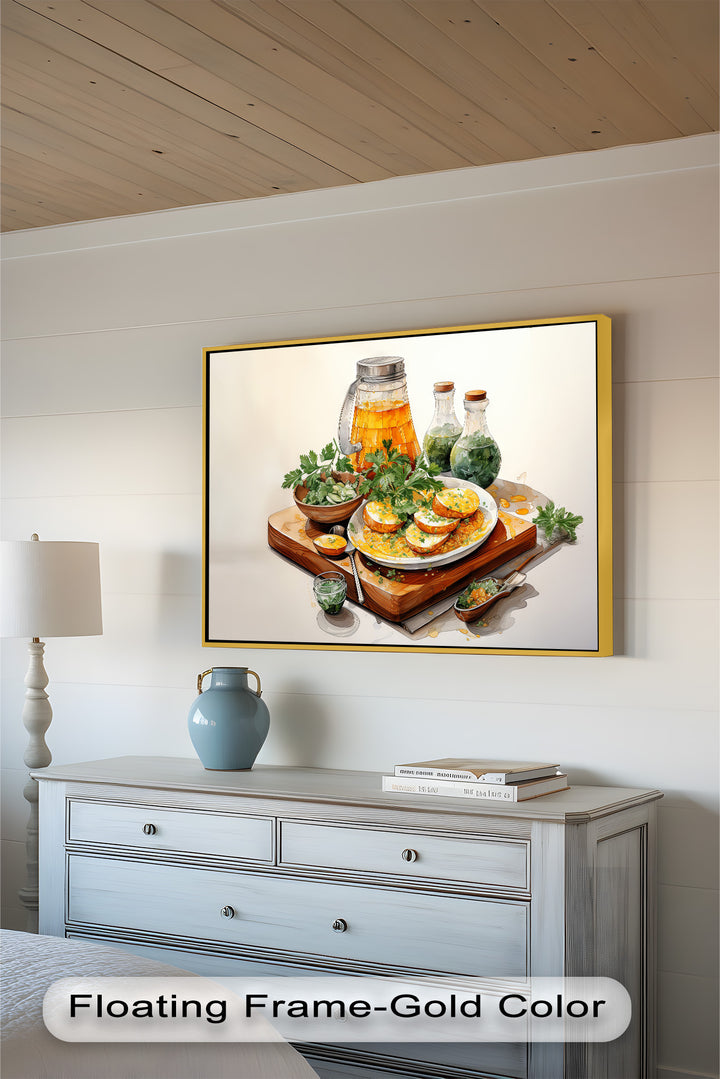 Golden Herb Delight – Rustic Food Still Life Painting
