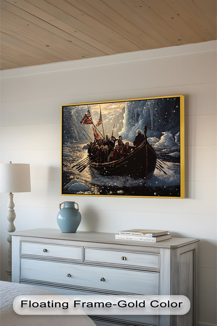 Crossing the Ice – Patriotic Revolutionary Boat Oil Painting