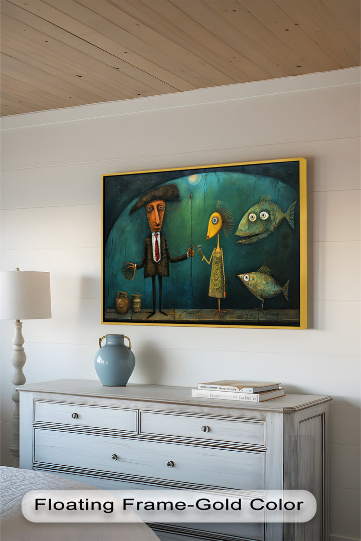 Moonlight Toast – Whimsical Surrealist Underwater Picasso Oil Painting