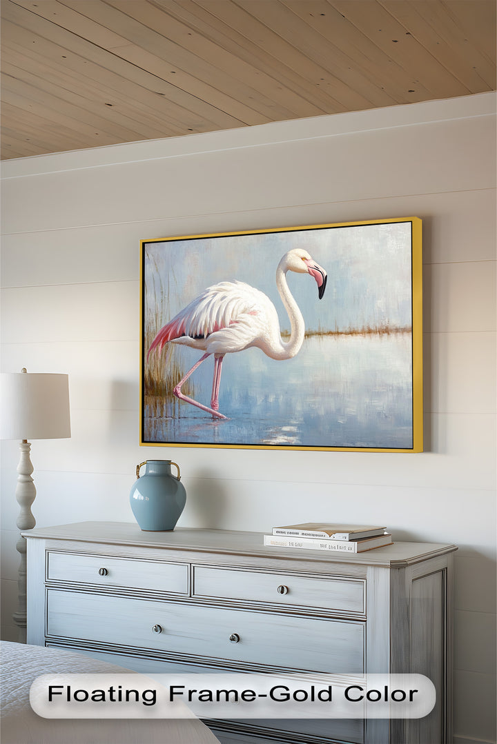 Graceful Flamingo in Shallow Water – Animal Oil Painting