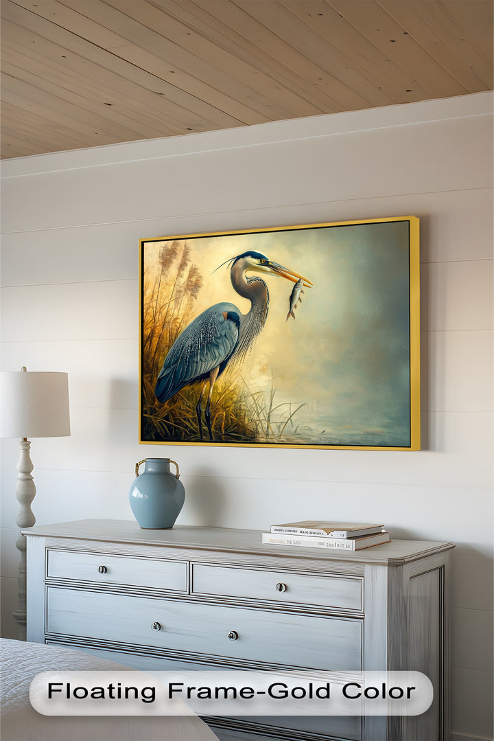 Blue Heron with Fish – Animal Oil Painting