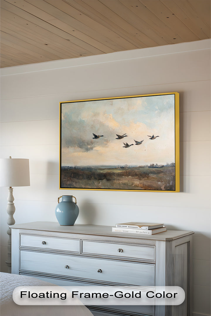 Flight Over the Marshlands – Ducks in Motion Oil Painting