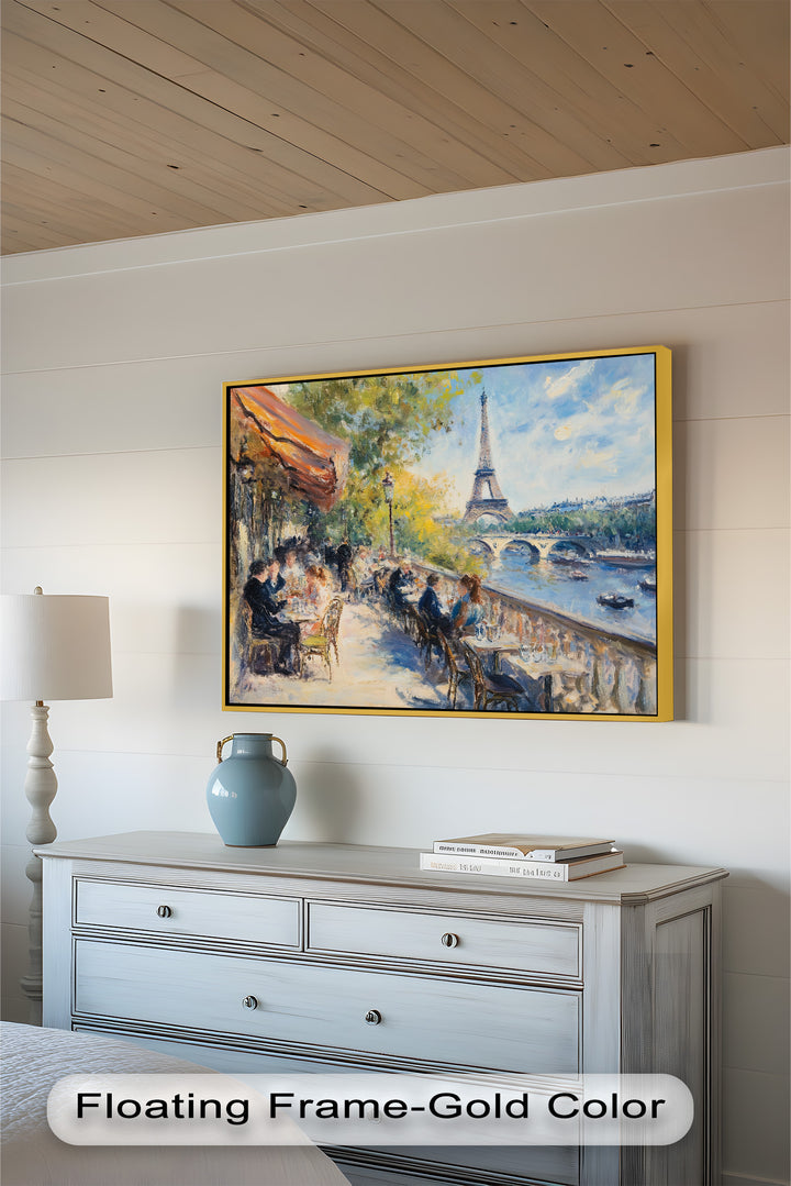 Eiffel Café Serenity – Parisian Terrace with River View Oil Painting