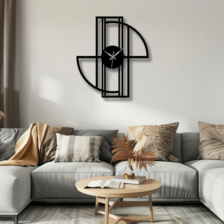 Showing the realistic detail of a geometric frame wall clock, this modern metal artwork features a minimalist design with crisp lines for stylish home decoration.