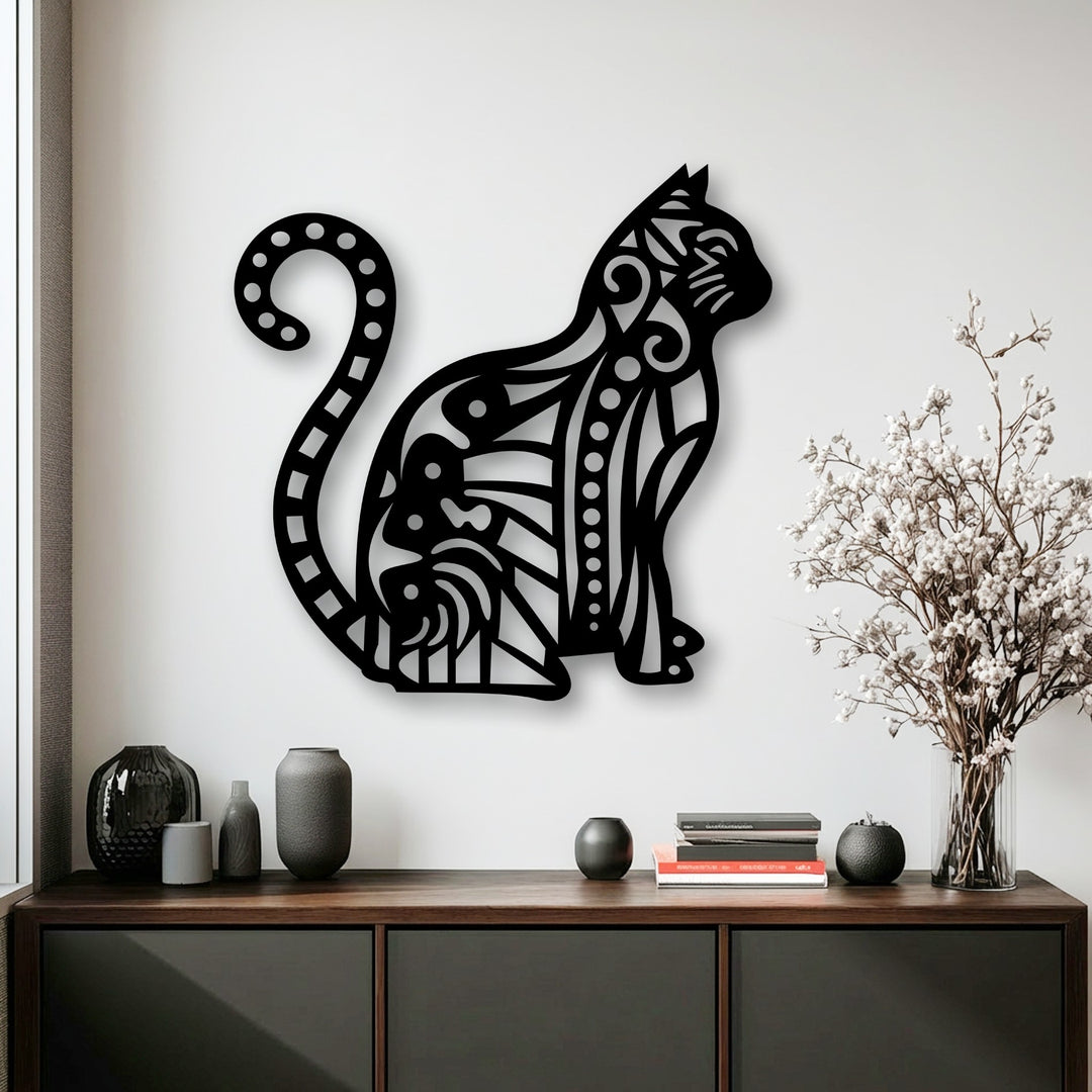 The intricate design of this ornamental cat silhouette decoration wall art beautifully conveys a sense of fluid movement, making it captivating decor.