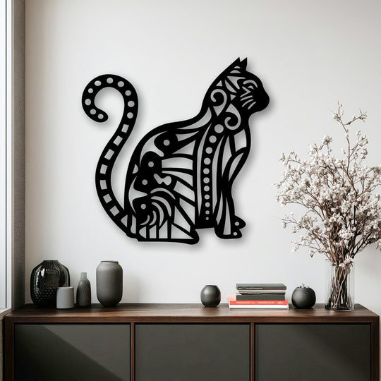 The intricate design of this ornamental cat silhouette decoration wall art beautifully conveys a sense of fluid movement, making it captivating decor.