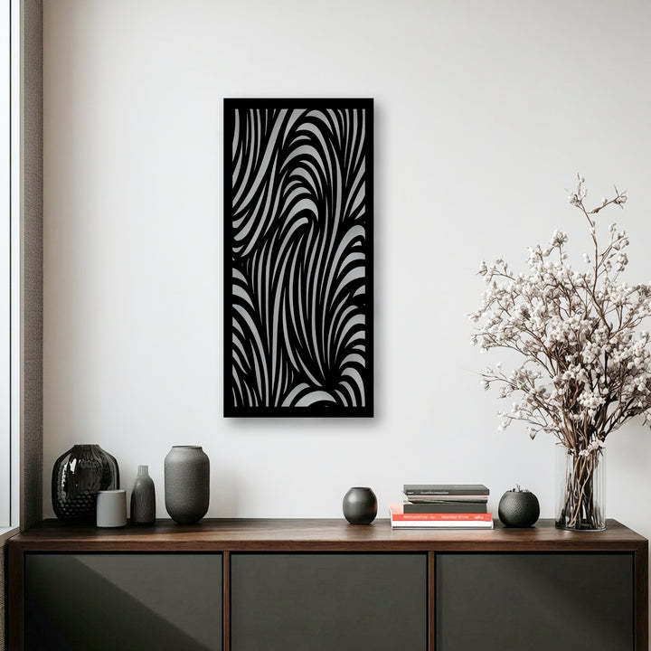 Showcasing a mesmerizing sense of movement, this abstract wave pattern metal art for wall features dynamic, flowing stripes.