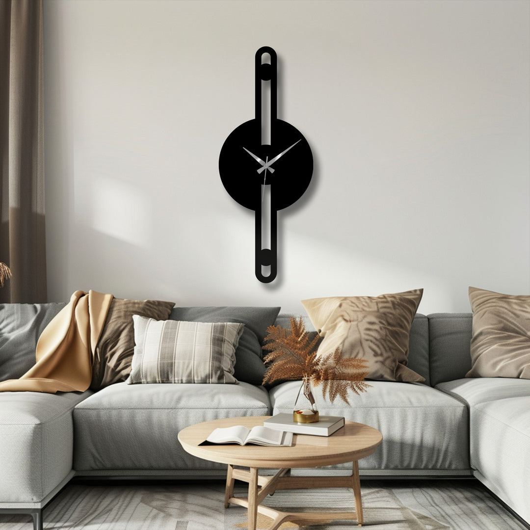 Highlighting the layering effect, this minimalist metal wall clock presents a captivating home decoration with its geometric form against the backdrop.