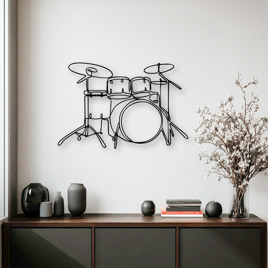 The dynamic curves of this drum set line art evoke a lively rhythm, a truly unique metal wall art piece designed for music enthusiasts.