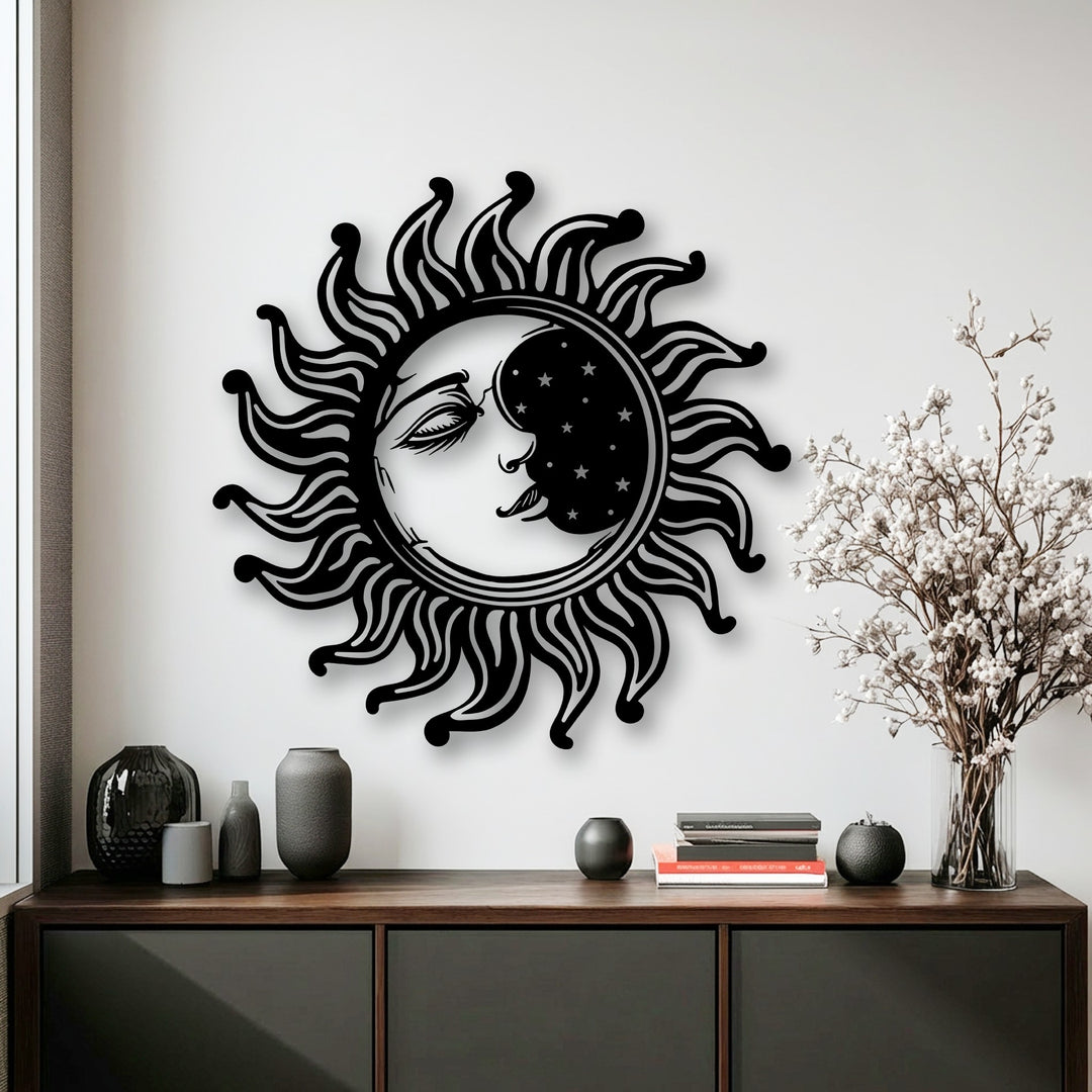 Sun and Moon Metal Wall Art – Celestial Face Design