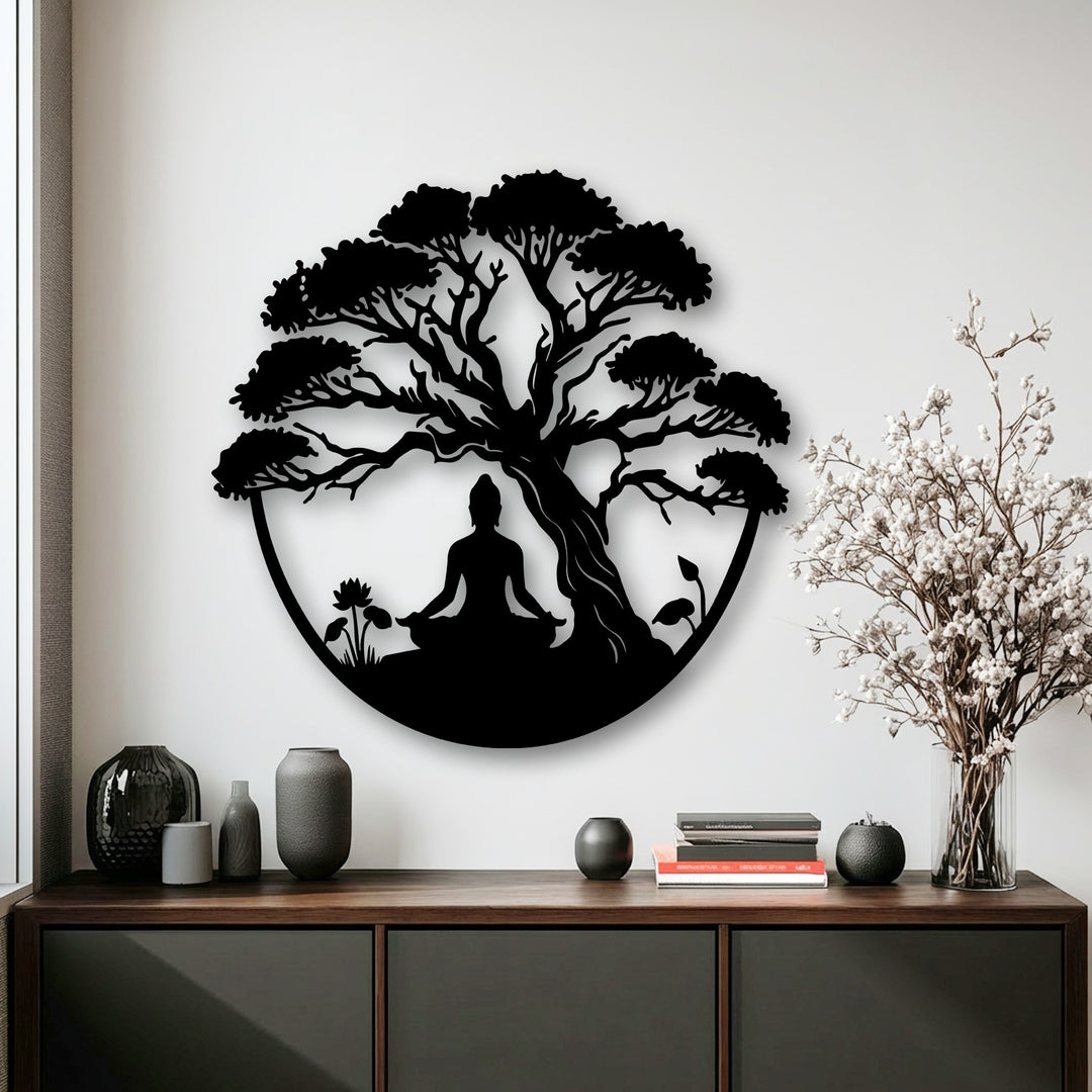 Meditation Tree Metal Wall Art – Zen Yoga Decor