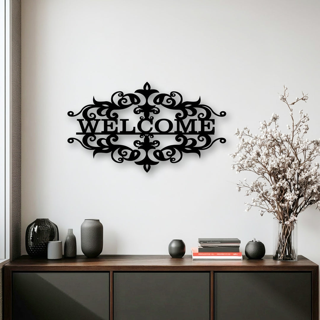 Ornate Welcome Emblem – Classic Decorative Metal Wall Art