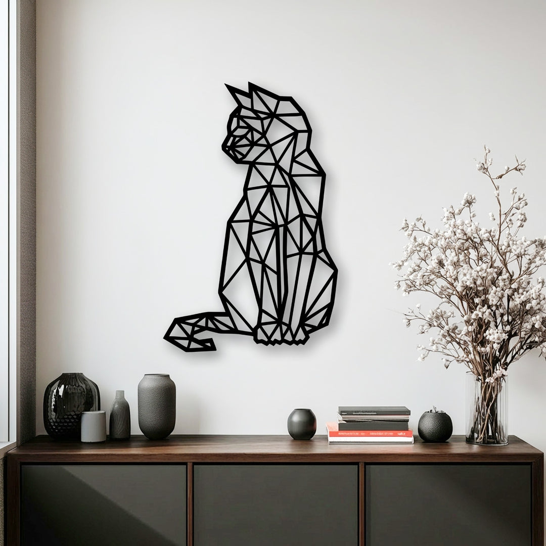Geometric Sitting Cat – Modern Line Art Metal Wall Art