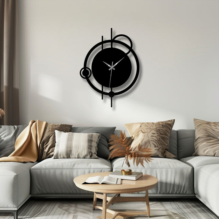 The modern abstract metal wall clock with a minimalist circle design is a piece of metal art for wall that adds a contemporary look.