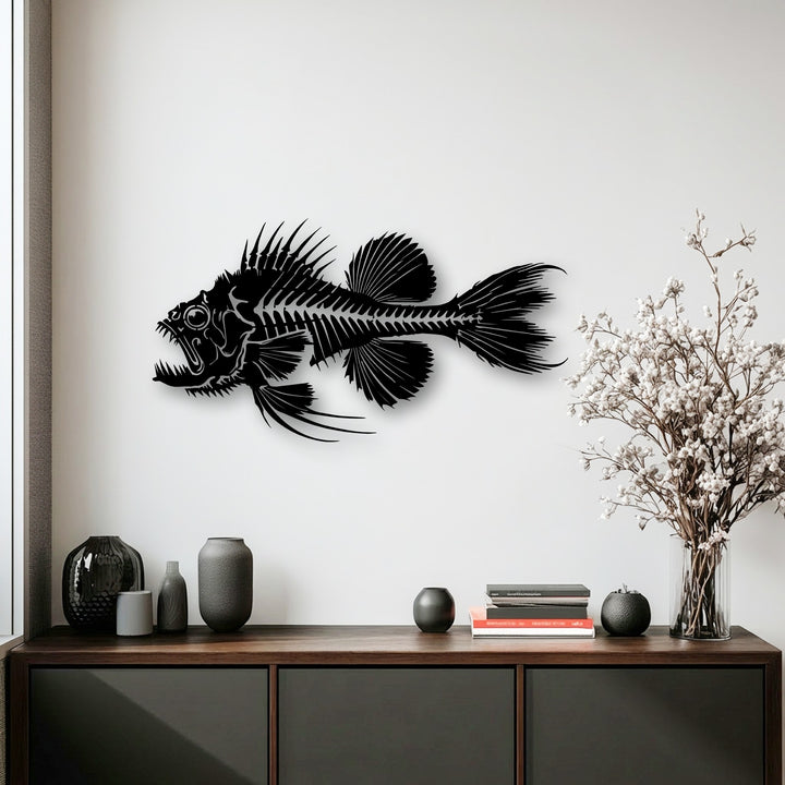 The layering effect is prominent in this black Predator Fish Skeleton Metal Wall Art, creating depth on the wall as a unique decoration wall art.