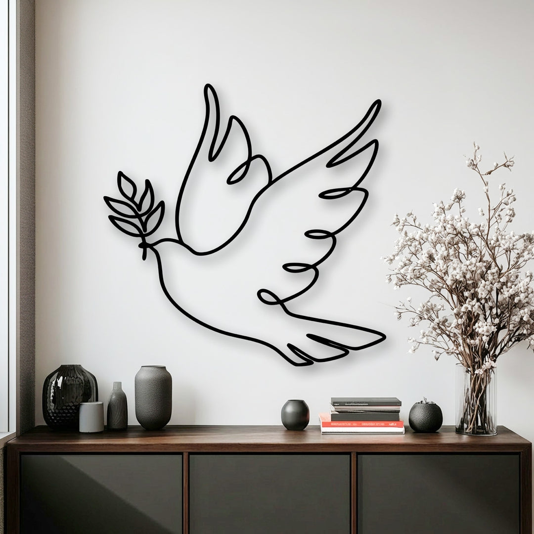 Minimalist Dove Line Art Metal Wall Art – Peace Symbol Decor