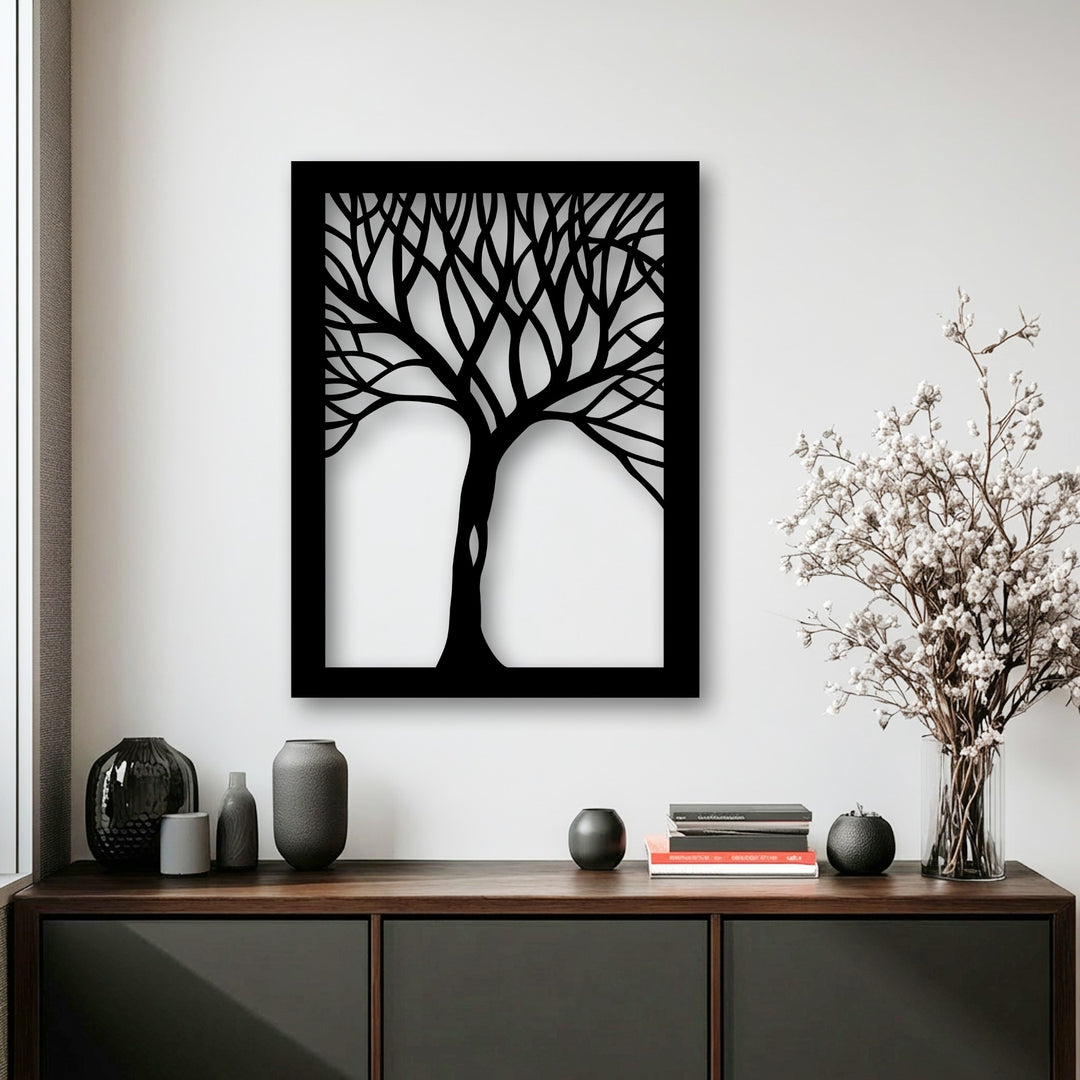 The crisp, cool color temperature defines this elegant abstract tree metal wall art, a striking piece of decoration wall art.