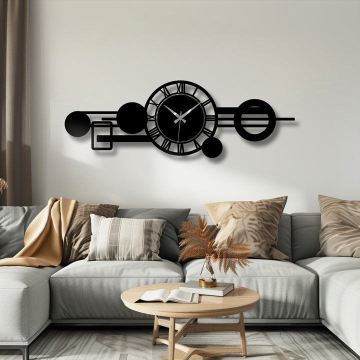 With its layered design, this metal wall decor shows a modern Roman orbit metal wall clock creating a sense of depth, adding artistic appeal to any room.