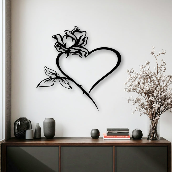 The Rose Heart Metal Wall Art creates a realistic shadow effect on the white wall, serving as exquisite decoration wall art.