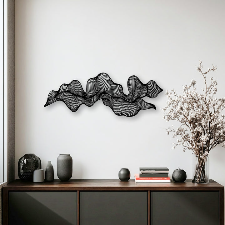 The multi-layered design of this abstract wave flow metal wall decor creates striking depth with its intricate, undulating lines.