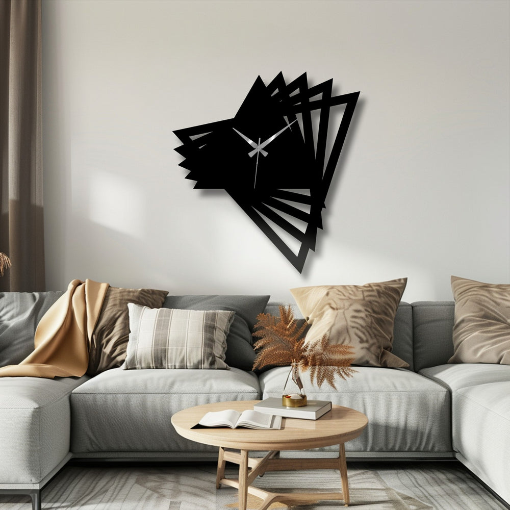 Featuring a matte black finish, this abstract origami metal wall clock showcases a unique metal wall art design with geometric precision.