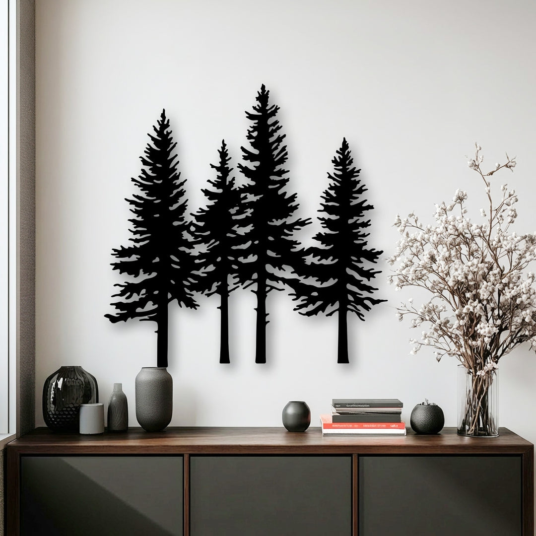 Pine Forest Silhouette Metal Wall Art – Nature Landscape Decor