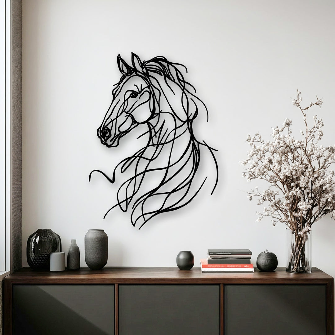 Graceful Motion Abstract Horse Line Metal Wall Art displays layered forms and visual depth, making it a sophisticated piece of decoration wall art.