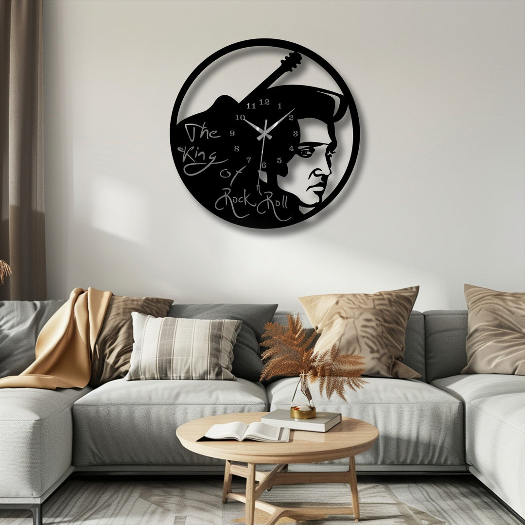 The soft, warm color temperature beautifully highlights this rock music icon metal wall decor, featuring Elvis and a vintage guitar design.