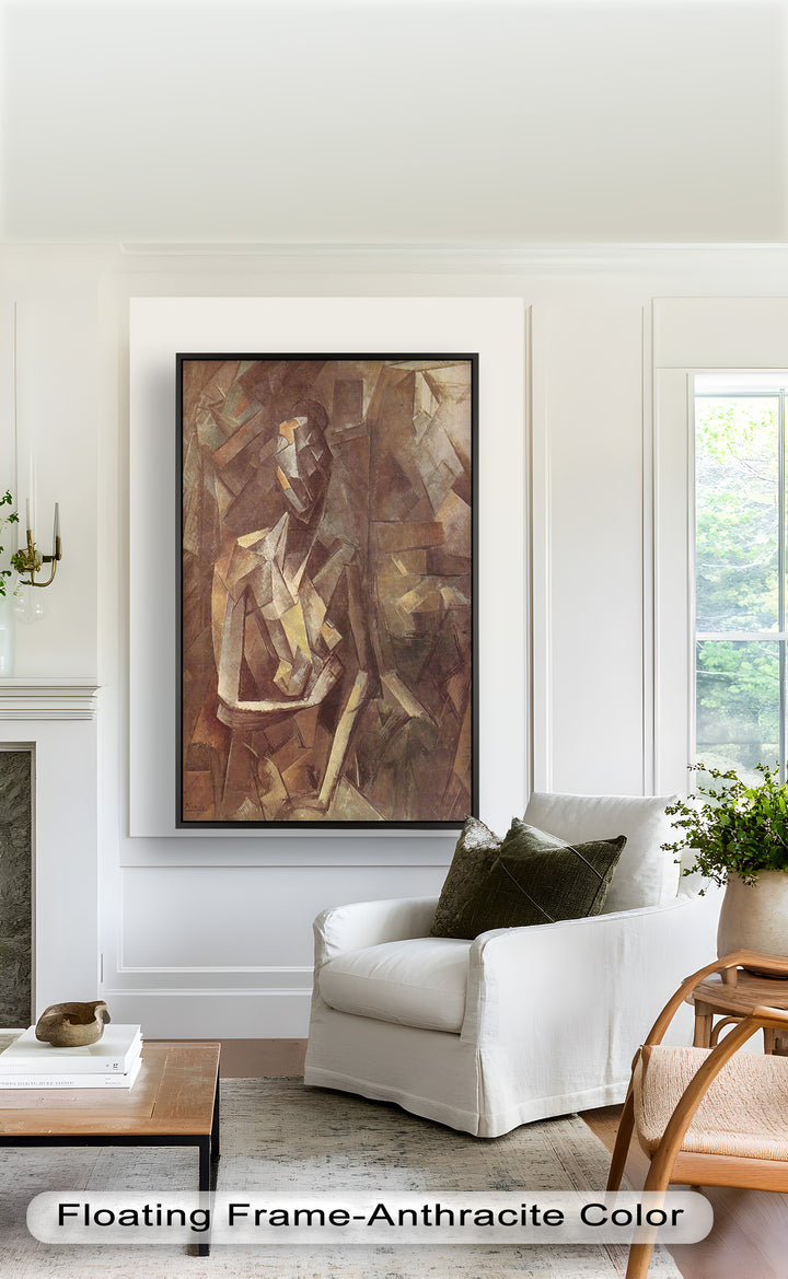 Sepia Kubistische Figur Wandkunst – Abstraktes Ölgemälde