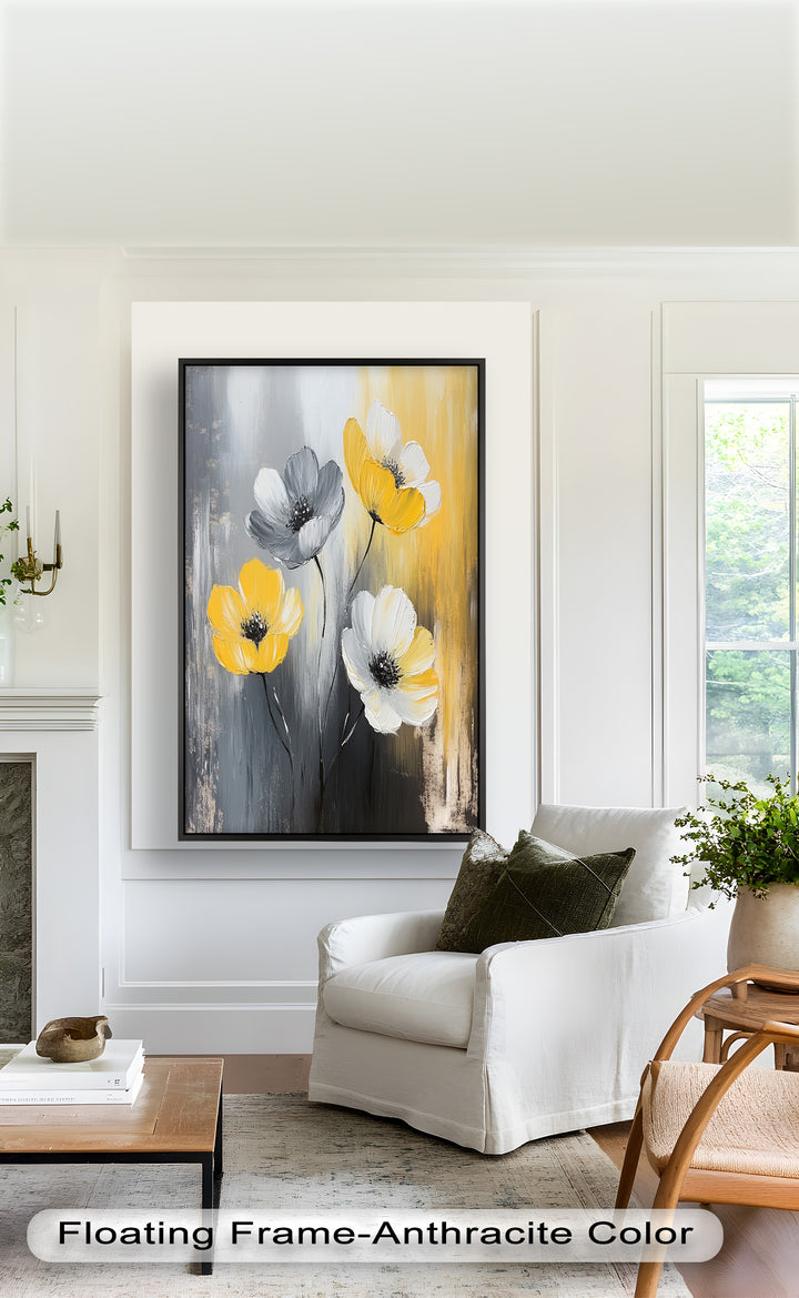 Golden Harmony – Yellow and White Floral Oil Painting