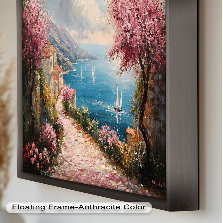 Incredible Sea Street & Spring Blossoms – Coastal Charm Oil Painting
