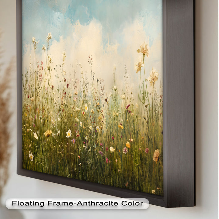 Vintage Meadow with Blooming Flowers – Serene Nature Oil Painting