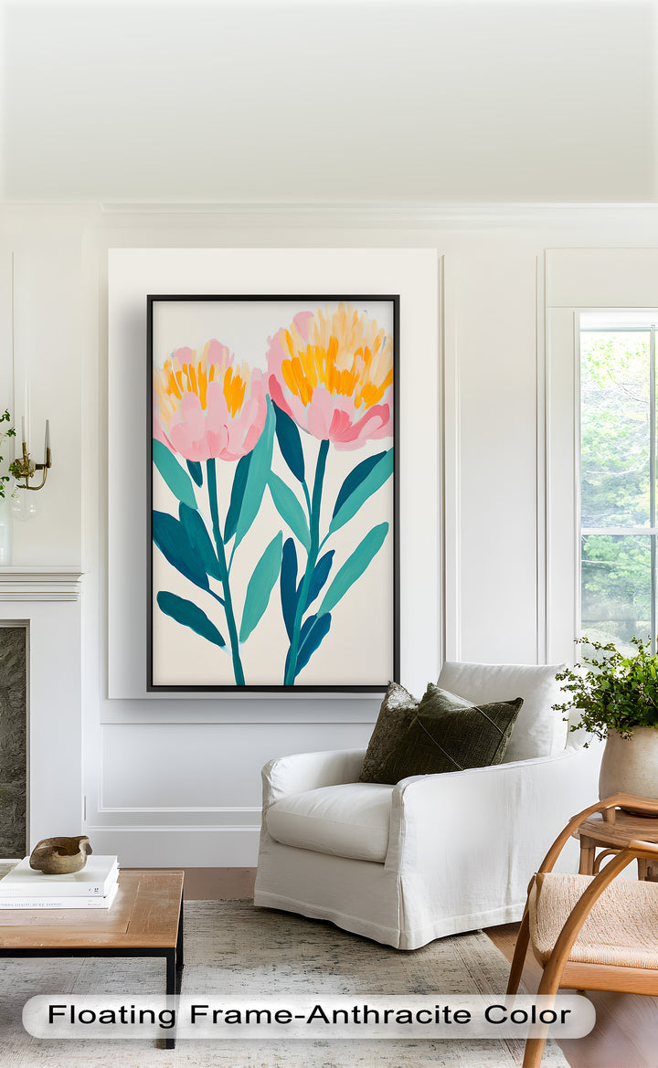 Sunburst Peonies – Modernes Boho-Blumenölgemälde