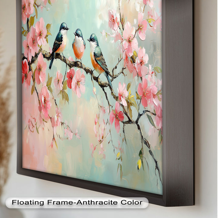 Three Birds Among Blossoms – Animal Oil Painting