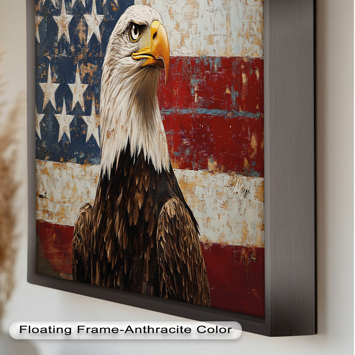 Adler mit amerikanischer Flagge – Patriotisches Ölgemälde