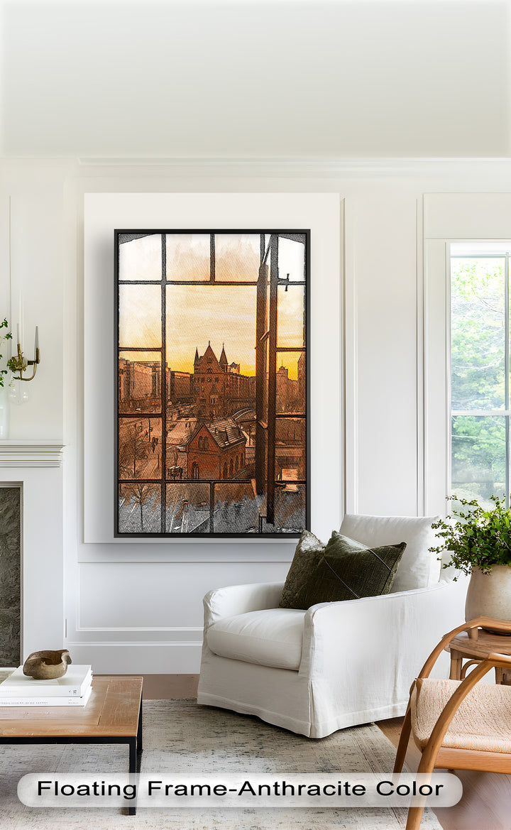 Sonnenuntergang über der Altstadt - Historisches Ölgemälde