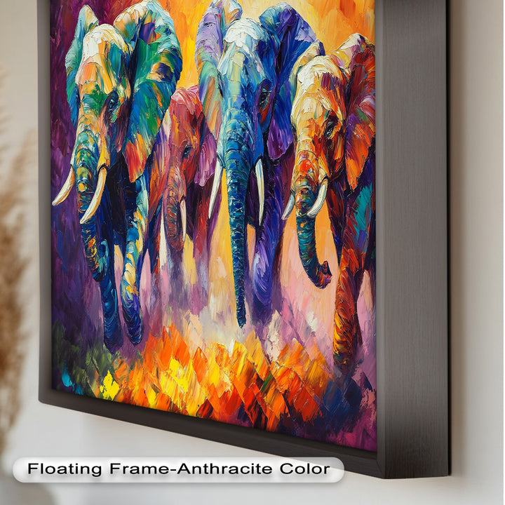 Elephant Herd at Dusk – Animal Oil Painting