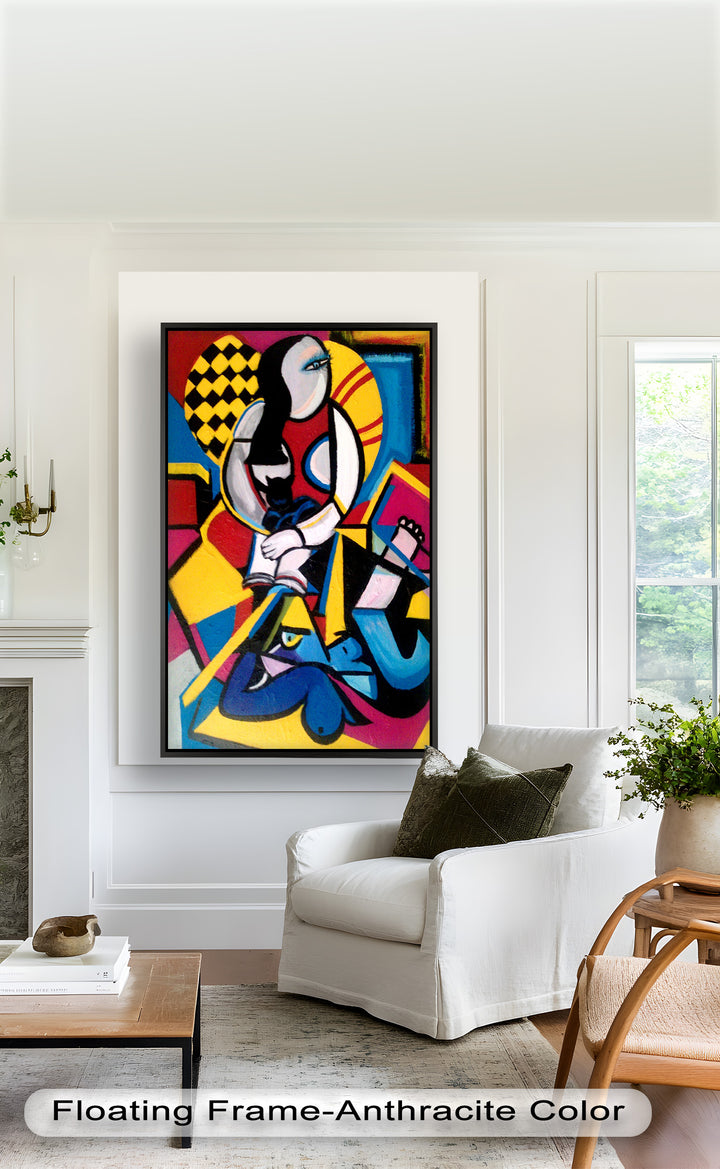 Cubist Woman with Cat Wall Art – Abstract Oil Painting