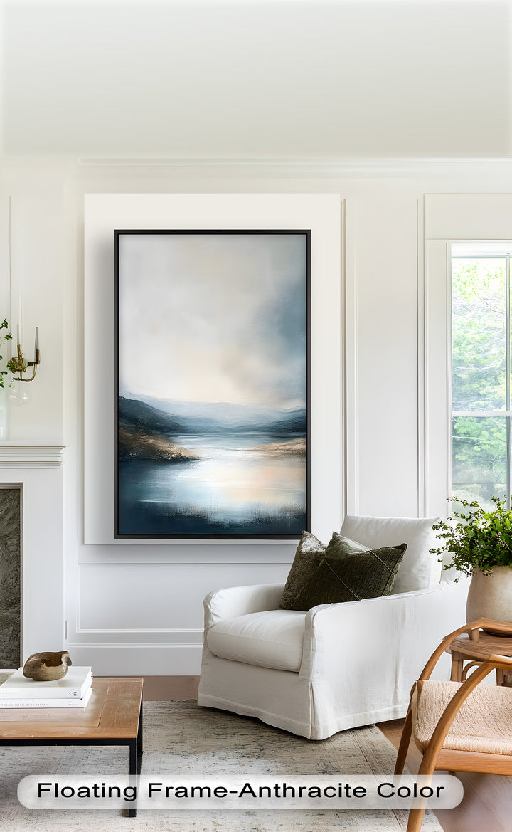 Misty Mountain Lake Landscape - Framed Oil Painting