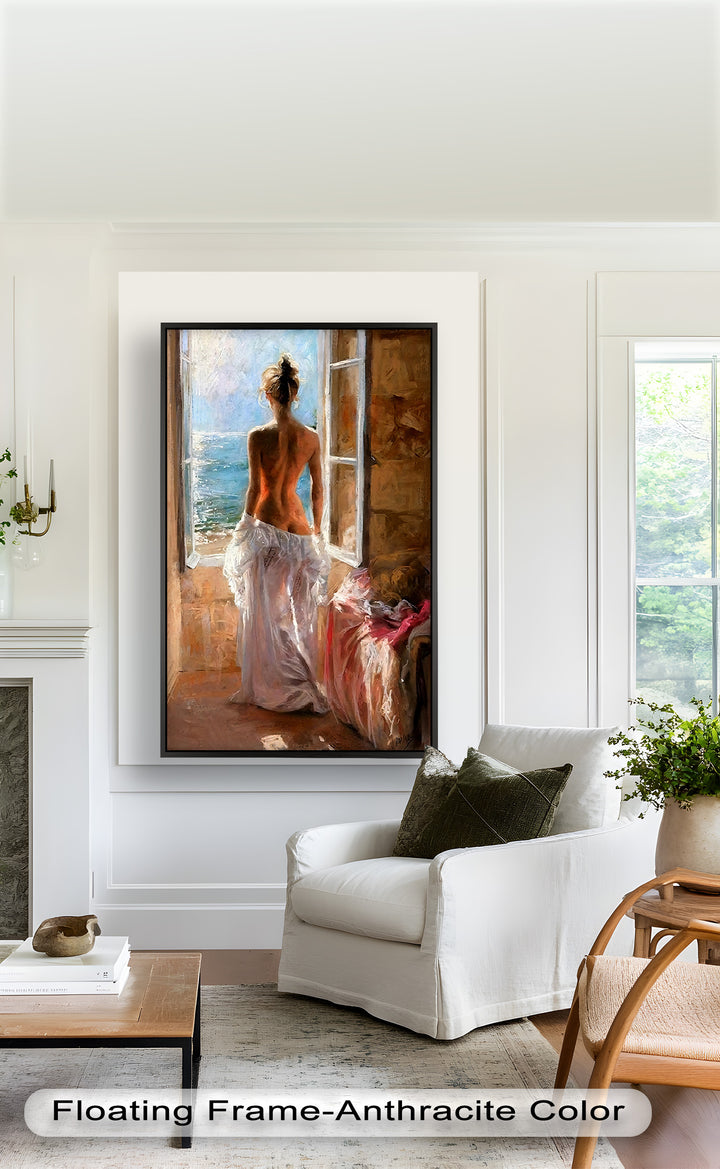 Whispers of the Sea – Romantic Woman by the Ocean Nude Oil Painting